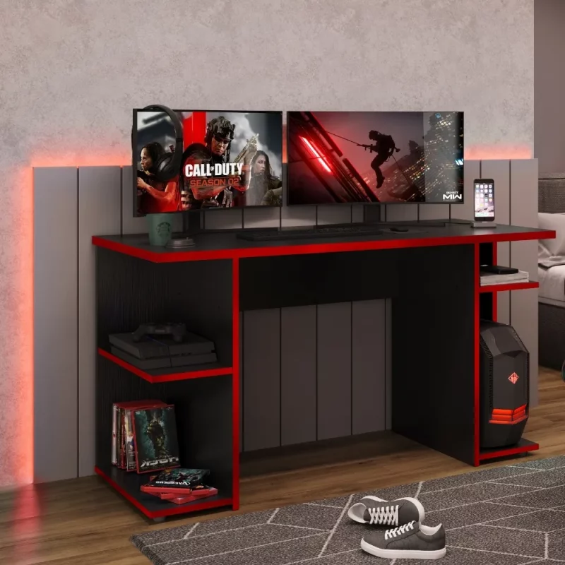 Mesa Gamer Escrivaninha para Computador 1147 Carraro Preto com Vermelho